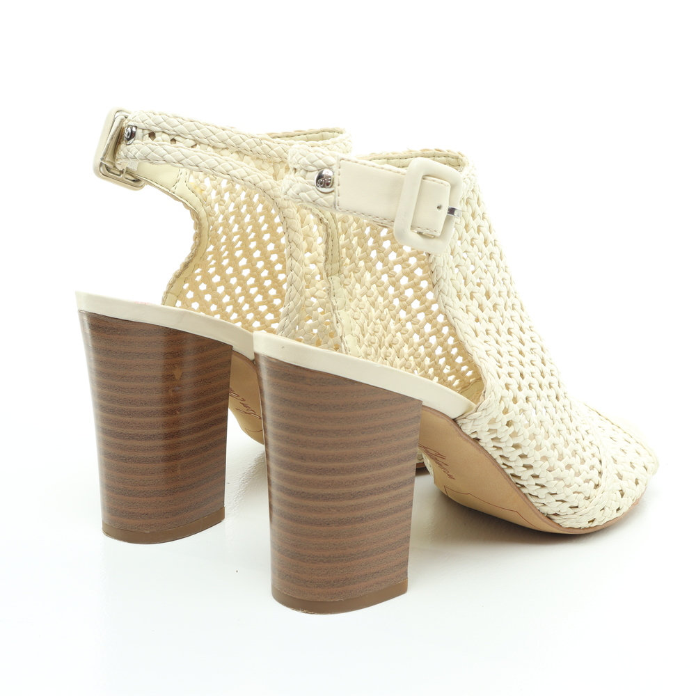 Sam Edelman Evie Basket Weave Heeled Leather Sandals Women 7 Off White/Brown - Picture 11 of 16